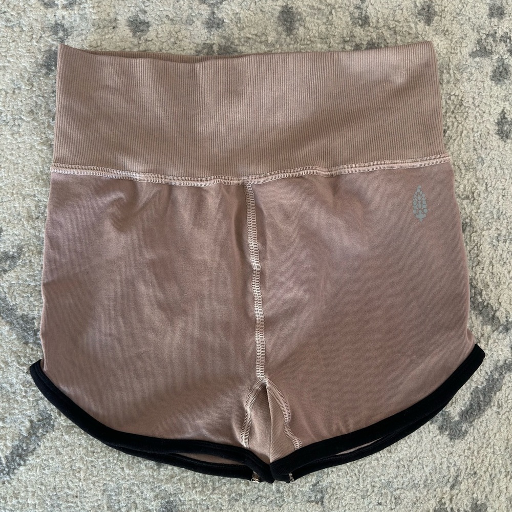 Free People Movement Good Karma Micro Shorts Tan and Black Size M/L